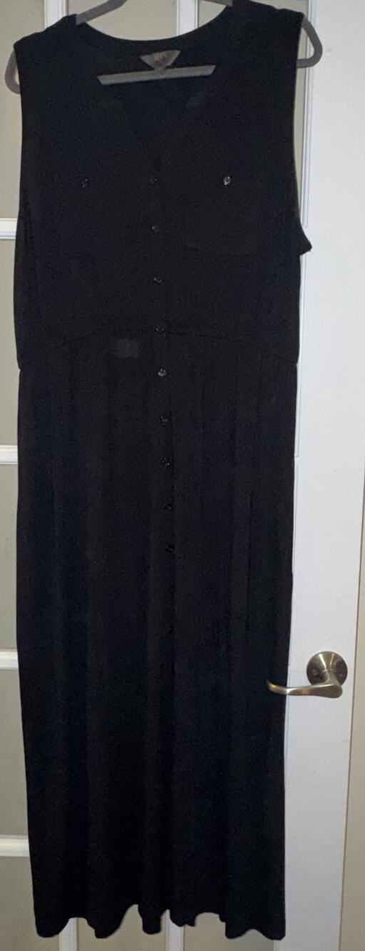 Mix by 41 Hawthorn Womens 2X Black Sleeveless Maxi Dress Button Front Plus Size